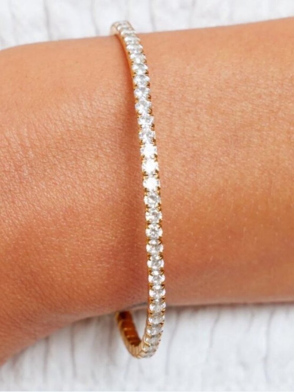 Stretchy Tennis Bracelet Waterproof Gold CZ tennis bracelet